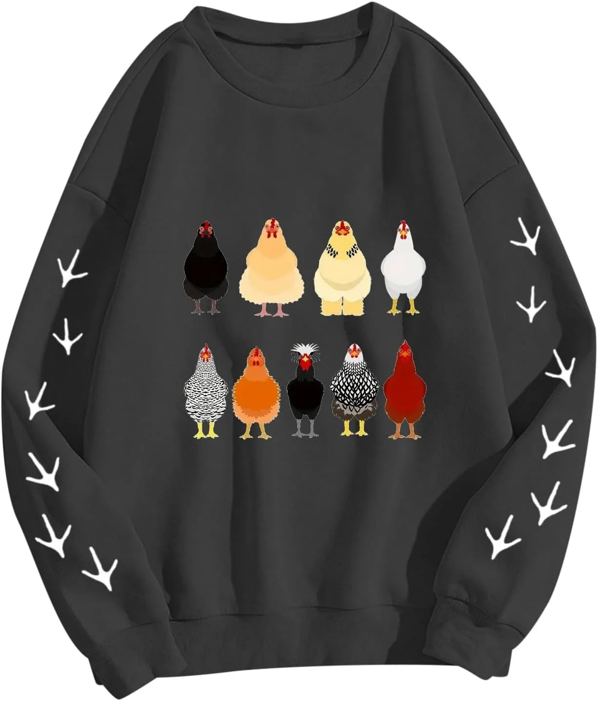 Chicken Graphic Sweatshirts for Women Long Sleeve Chicken Sweatshirt Crew Neck Pullover Top Fall Preppy Clothes