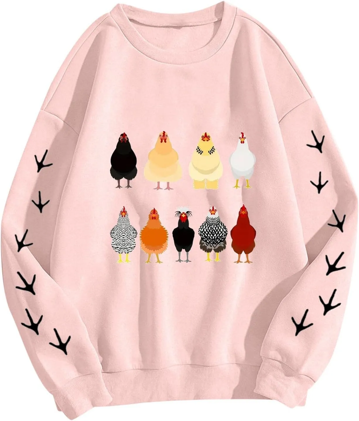 Chicken Graphic Sweatshirts for Women Long Sleeve Chicken Sweatshirt Crew Neck Pullover Top Fall Preppy Clothes