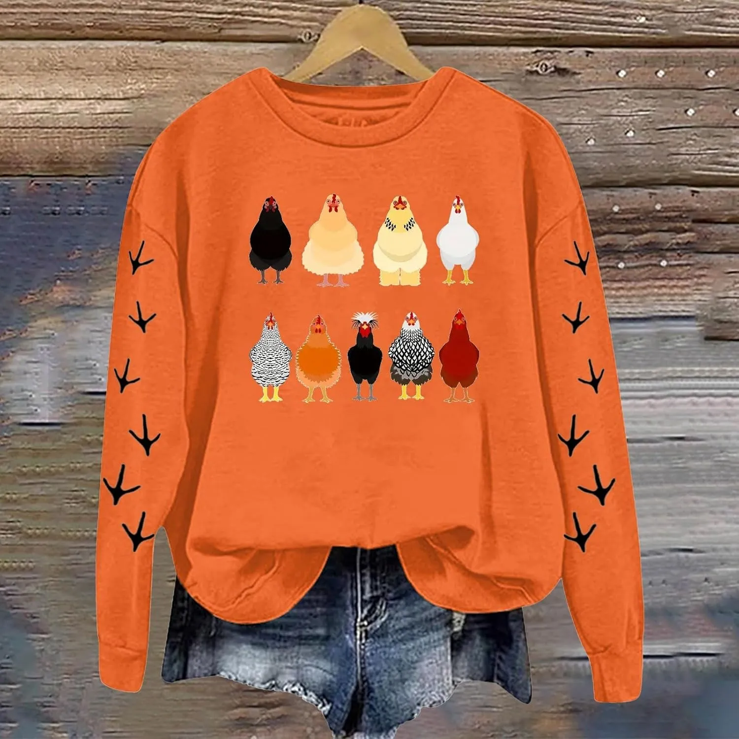 Chicken Graphic Sweatshirts for Women Long Sleeve Chicken Sweatshirt Crew Neck Pullover Top Fall Preppy Clothes