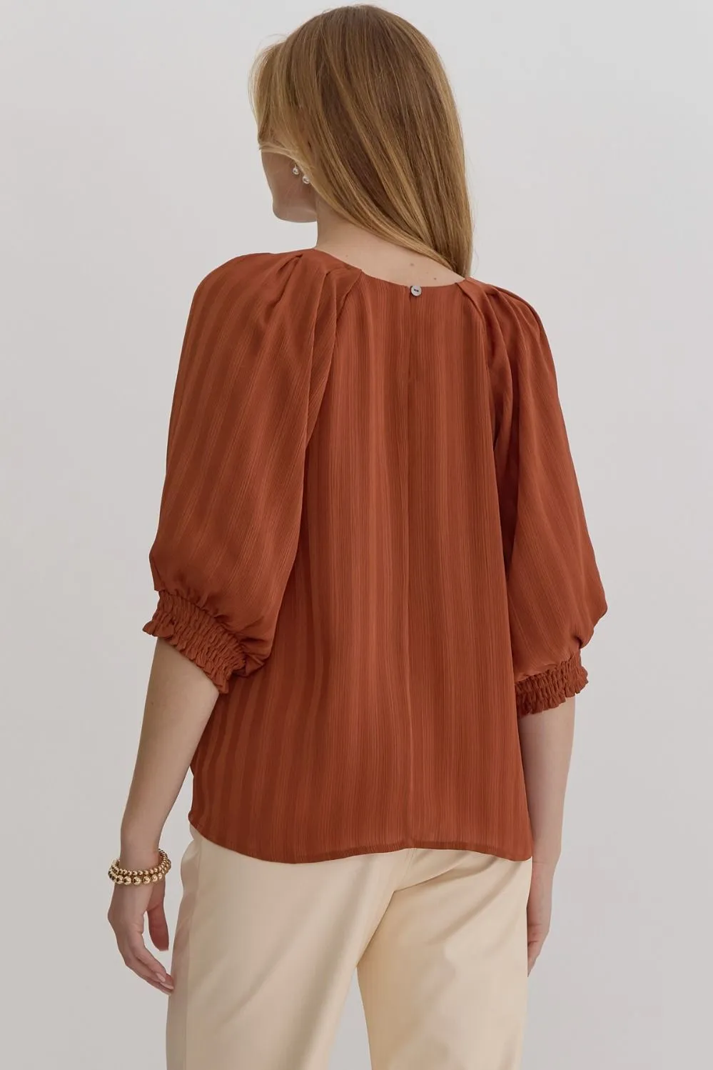 Cinnamon Textured Top w/ Detailed Sleeves