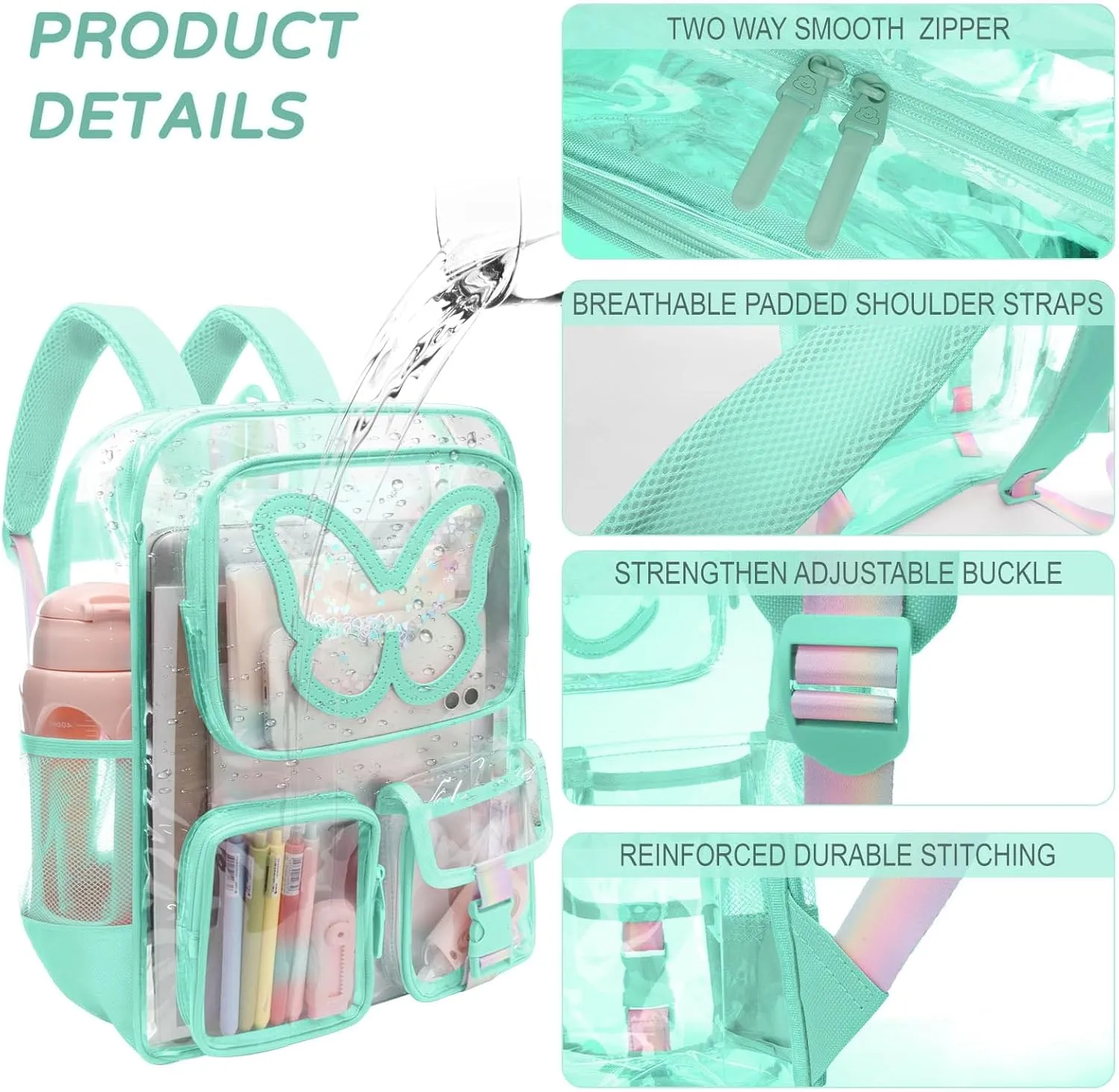 Clear Backpack - Durable Large Transparent Bag for Teen Girls, School, Sports, Travel - Stadium Approved