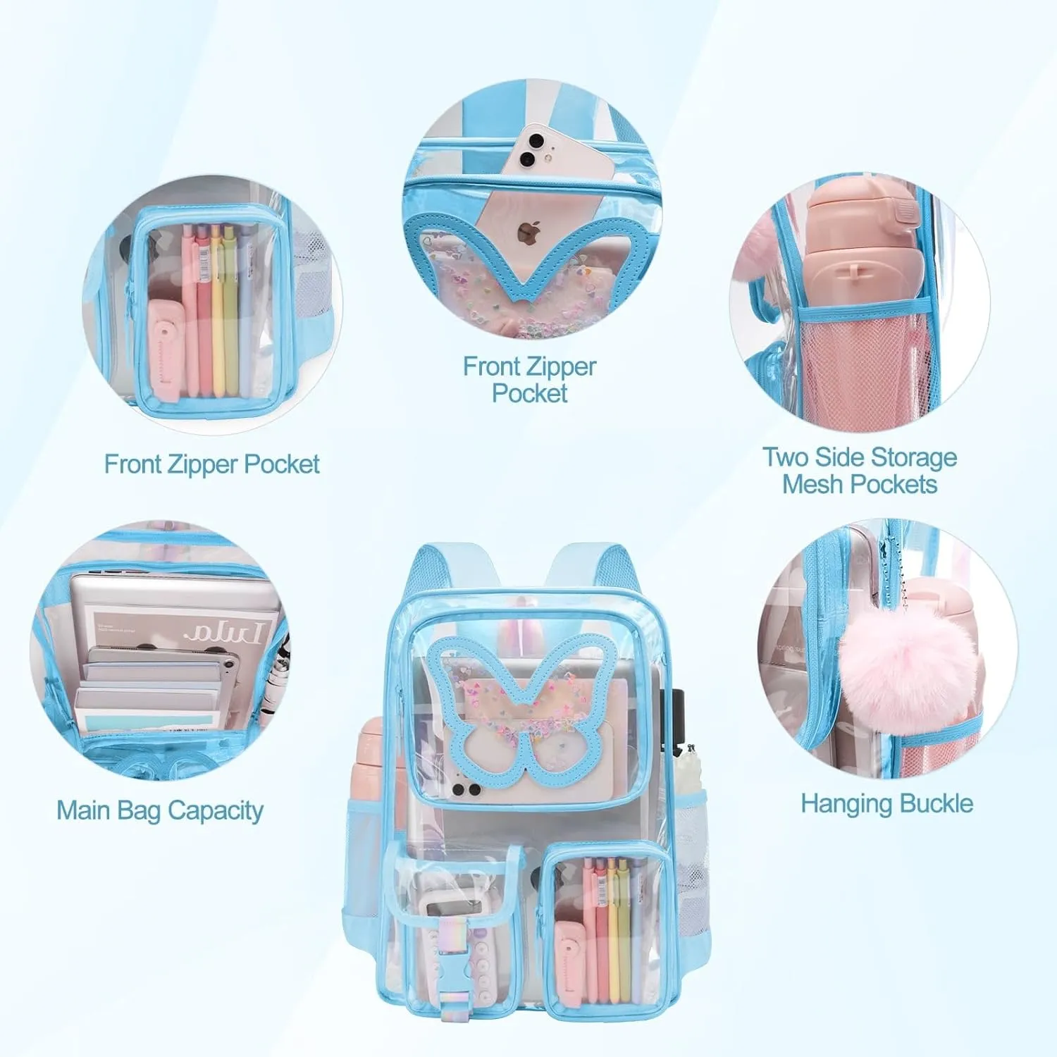 Clear Backpack - Durable Large Transparent Bag for Teen Girls, School, Sports, Travel - Stadium Approved