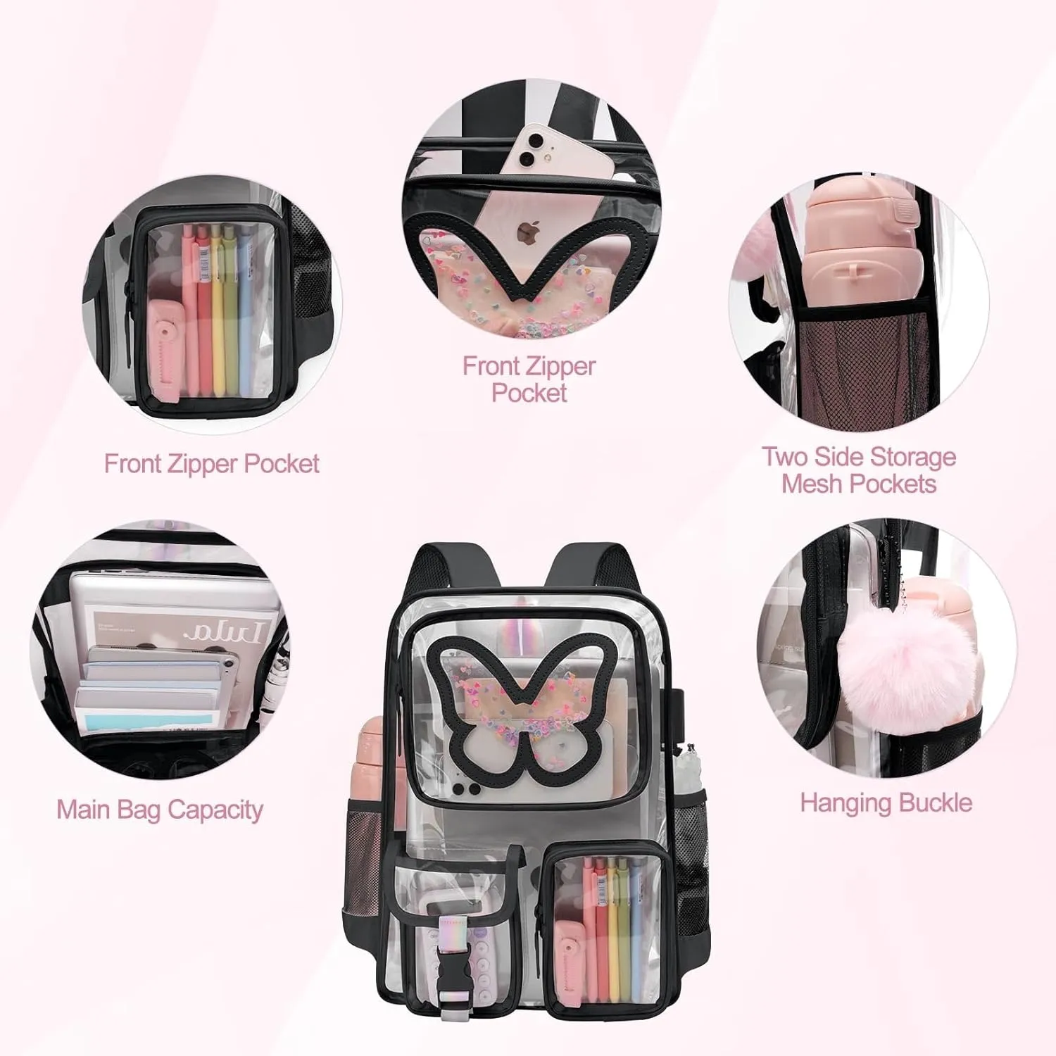 Clear Backpack - Durable Large Transparent Bag for Teen Girls, School, Sports, Travel - Stadium Approved