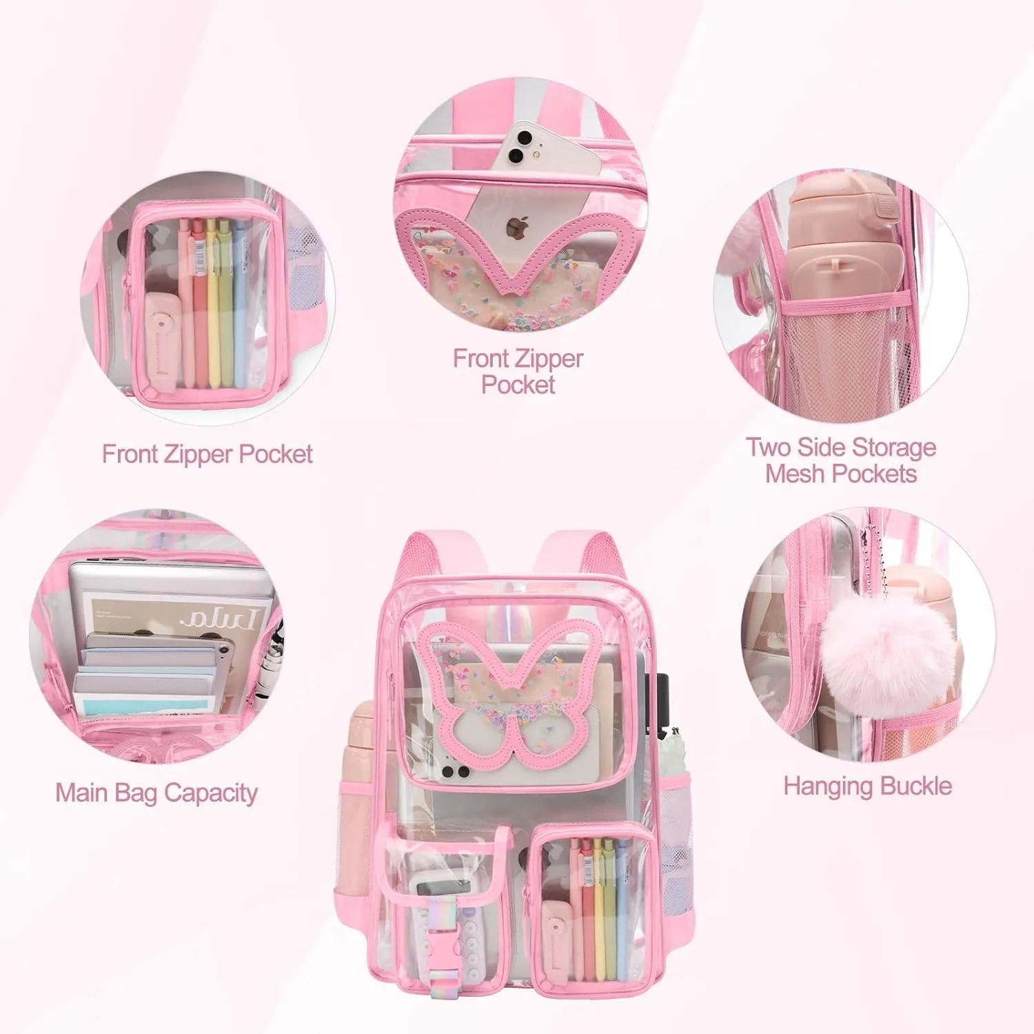 Clear Backpack - Durable Large Transparent Bag for Teen Girls, School, Sports, Travel - Stadium Approved