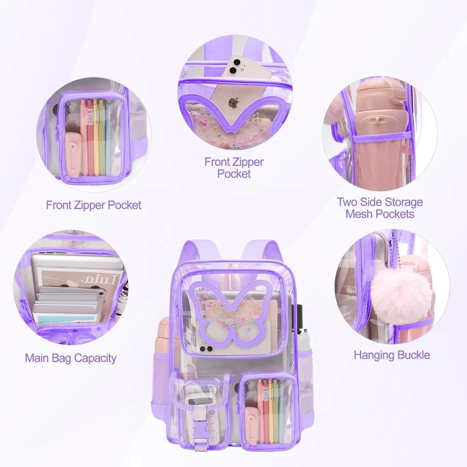 Clear Backpack - Durable Large Transparent Bag for Teen Girls, School, Sports, Travel - Stadium Approved