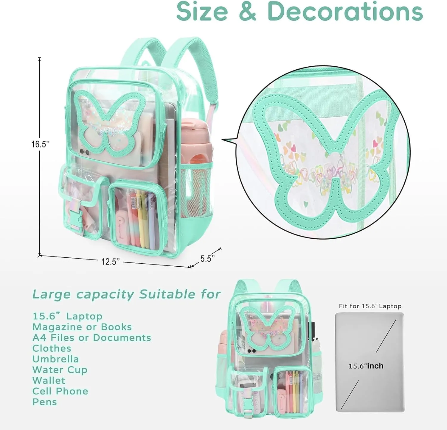 Clear Backpack - Durable Large Transparent Bag for Teen Girls, School, Sports, Travel - Stadium Approved