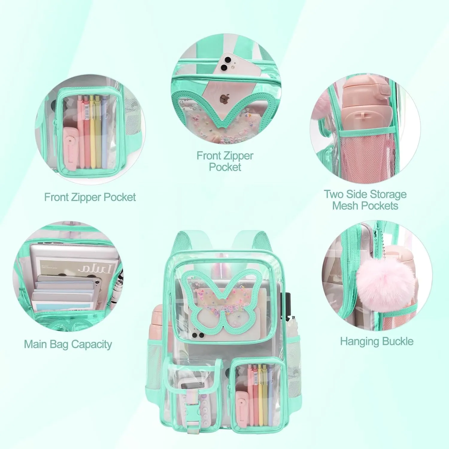 Clear Backpack - Durable Large Transparent Bag for Teen Girls, School, Sports, Travel - Stadium Approved