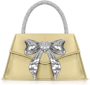 Clutch Purses for Women, Bow Evening Bag, Rhinestone Handle Tote Bag, Crossbody Bags for Wedding, Prom, Parties, Travel (Yellow)