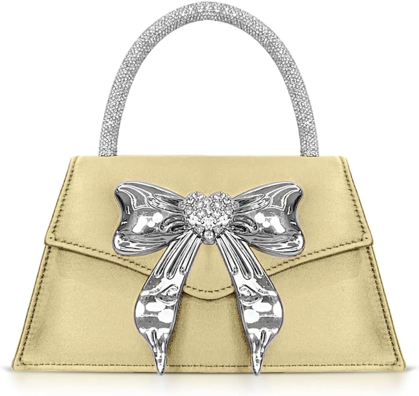 Clutch Purses for Women, Bow Evening Bag, Rhinestone Handle Tote Bag, Crossbody Bags for Wedding, Prom, Parties, Travel (Yellow)