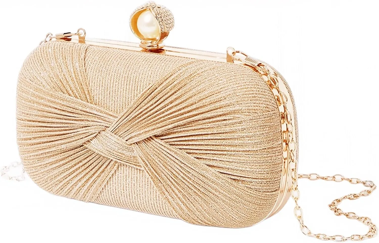 Clutch Purses for Women Handbags Shiny Pleated Wedding Clutch Bag Purses with Chain,Wedding Prom Party Club