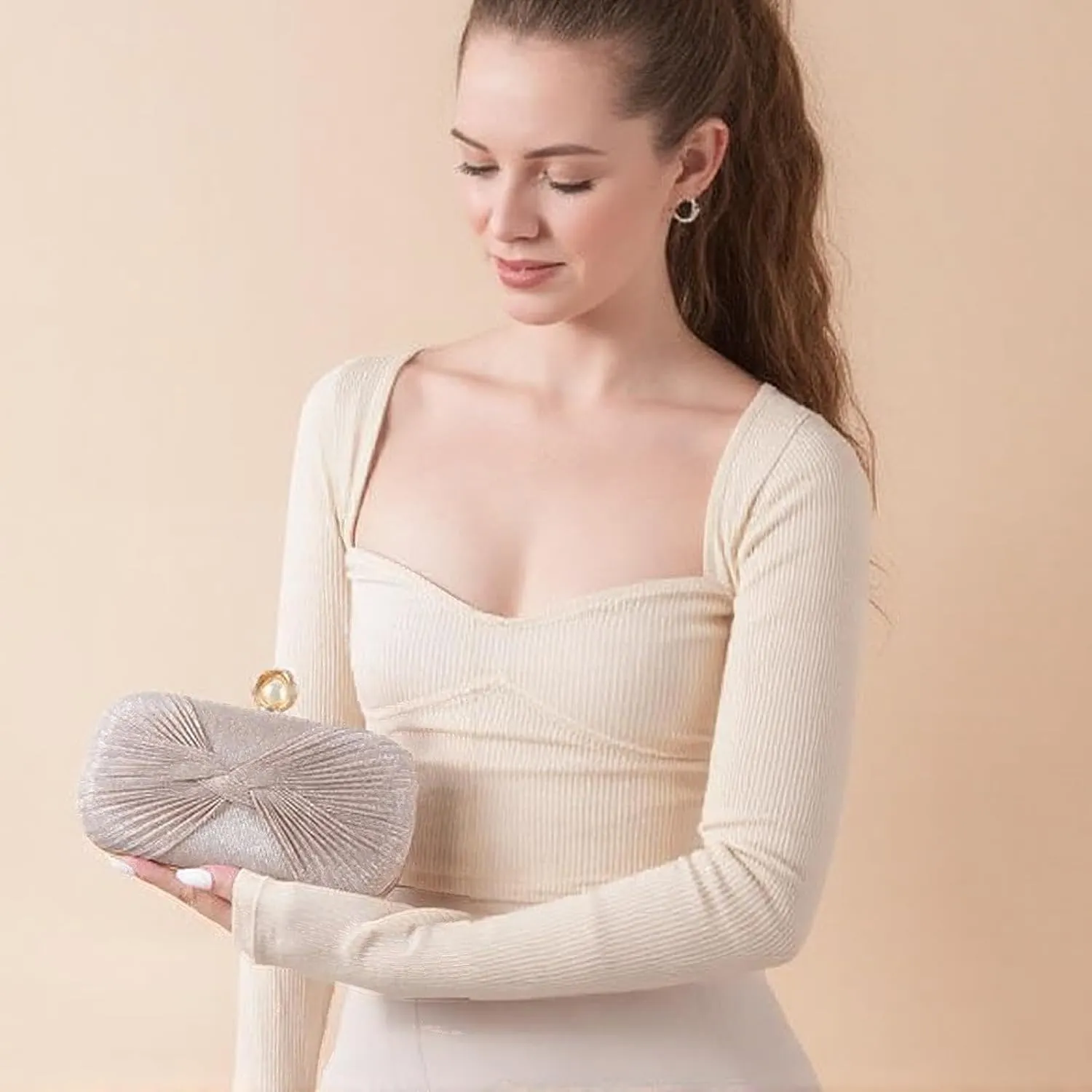 Clutch Purses for Women Handbags Shiny Pleated Wedding Clutch Bag Purses with Chain,Wedding Prom Party Club
