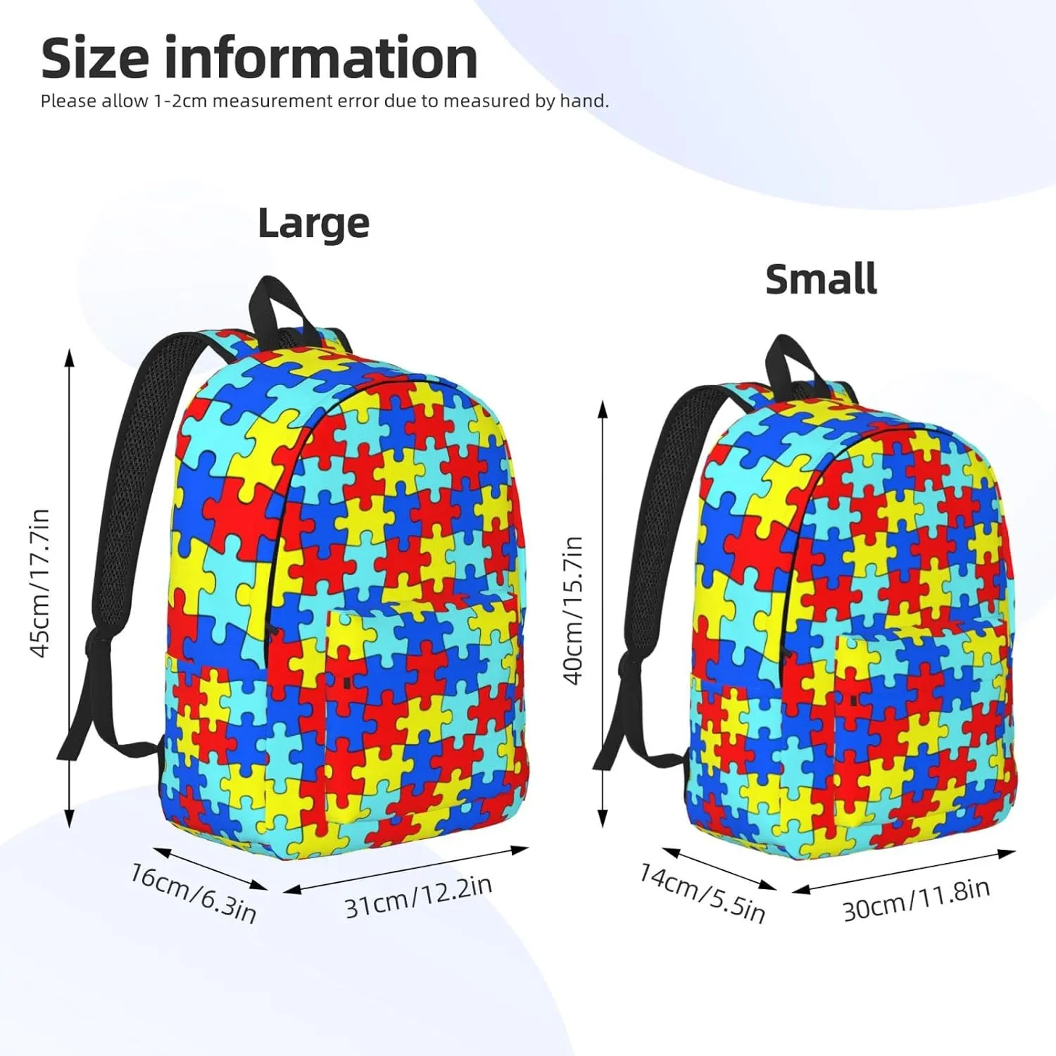 Colorful Puzzle Piece Fun Backpack for Girls Boys Women Lightweight Canvas Bookbag Casual Daypack for Travel Outdoor Camping, 17 Inch
