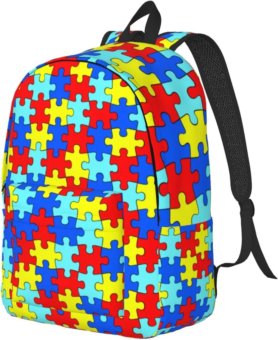 Colorful Puzzle Piece Fun Backpack for Girls Boys Women Lightweight Canvas Bookbag Casual Daypack for Travel Outdoor Camping, 17 Inch