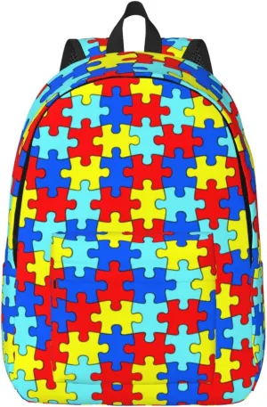 Colorful Puzzle Piece Fun Backpack for Girls Boys Women Lightweight Canvas Bookbag Casual Daypack for Travel Outdoor Camping, 17 Inch