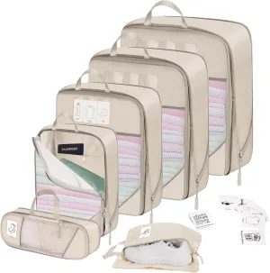 Compression Packing Cubes for Travel 6 Set Expandable Packing Organizers Durable Luggage Bags Organizers for Suitcases Travel Accessories (Beige)