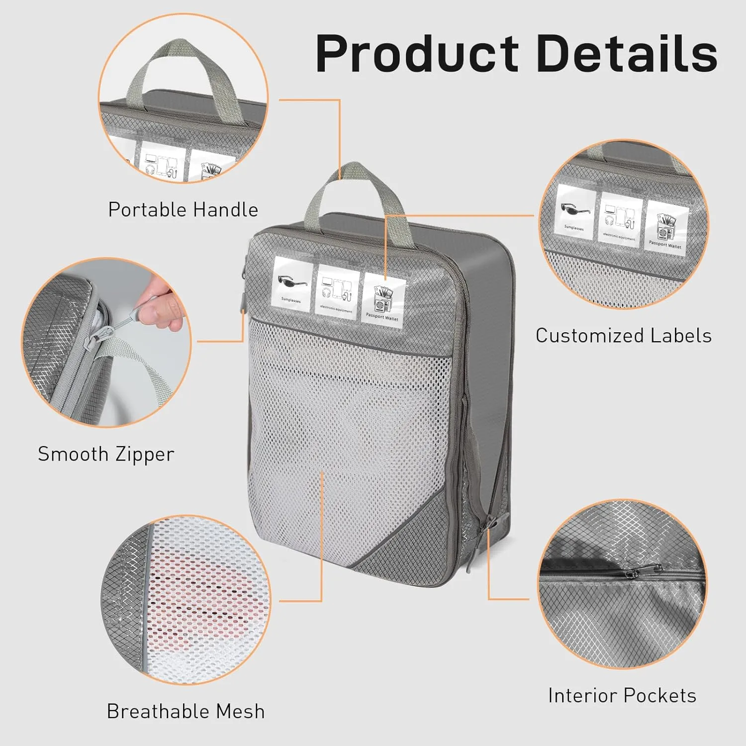 Compression Packing Cubes for Travel 6 Set Expandable Packing Organizers Durable Luggage Bags Organizers for Suitcases Travel Accessories (Grey)