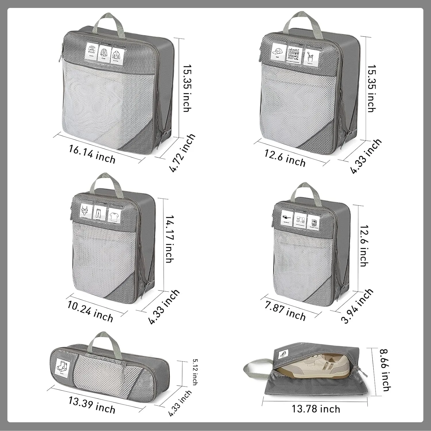 Compression Packing Cubes for Travel 6 Set Expandable Packing Organizers Durable Luggage Bags Organizers for Suitcases Travel Accessories (Grey)