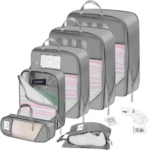 Compression Packing Cubes for Travel 6 Set Expandable Packing Organizers Durable Luggage Bags Organizers for Suitcases Travel Accessories (Grey)
