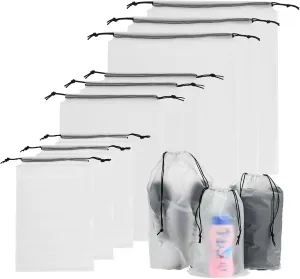 Cosmos 12 Pcs Travel Shoe Bags Translucent Drawstring Bag Waterproof Multipurpose Travel Clothes Organizer Shoe Storage Bag Toiletry Bag for Home Travel Sport Outdoor, 3 Assorted Sizes