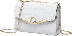 Crossbody Bag and Satchel Purse for Women - Fashion Chain woven shiny Chain Purse PU Leather HandBag