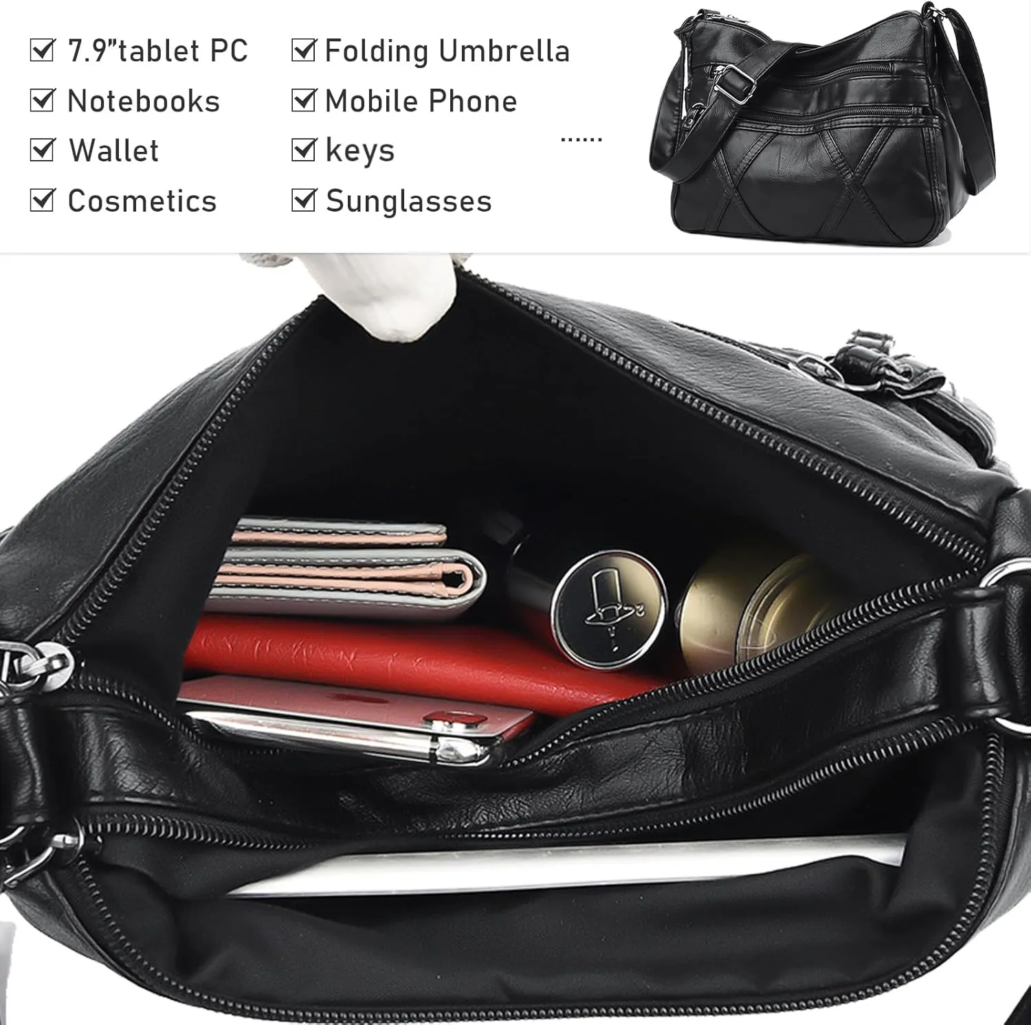 Crossbody Bag for Women Lightweight Shoulder Bags Ladies Soft PU Leather Handbags Multi Pocket Messenger Bags