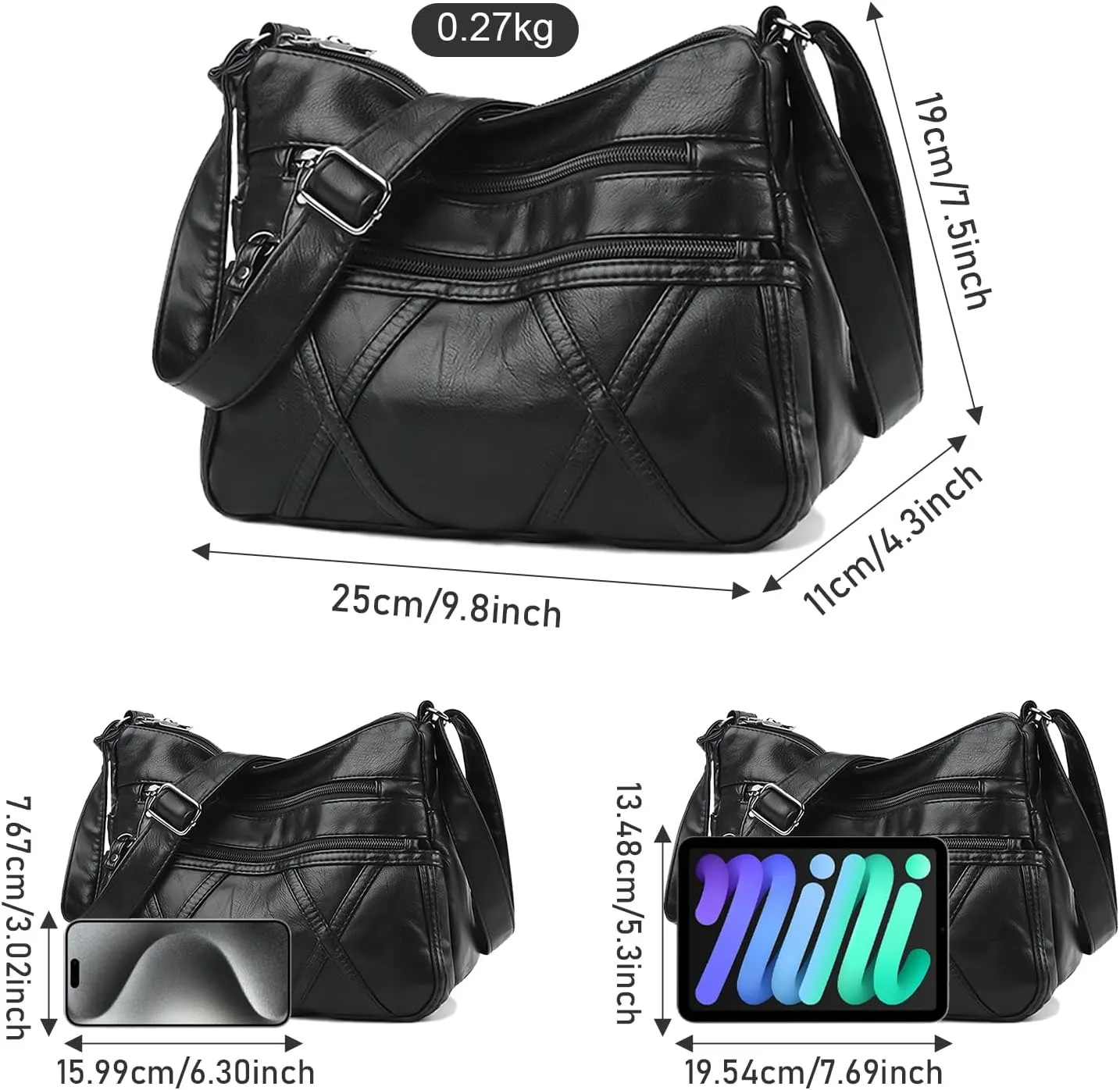 Crossbody Bag for Women Lightweight Shoulder Bags Ladies Soft PU Leather Handbags Multi Pocket Messenger Bags