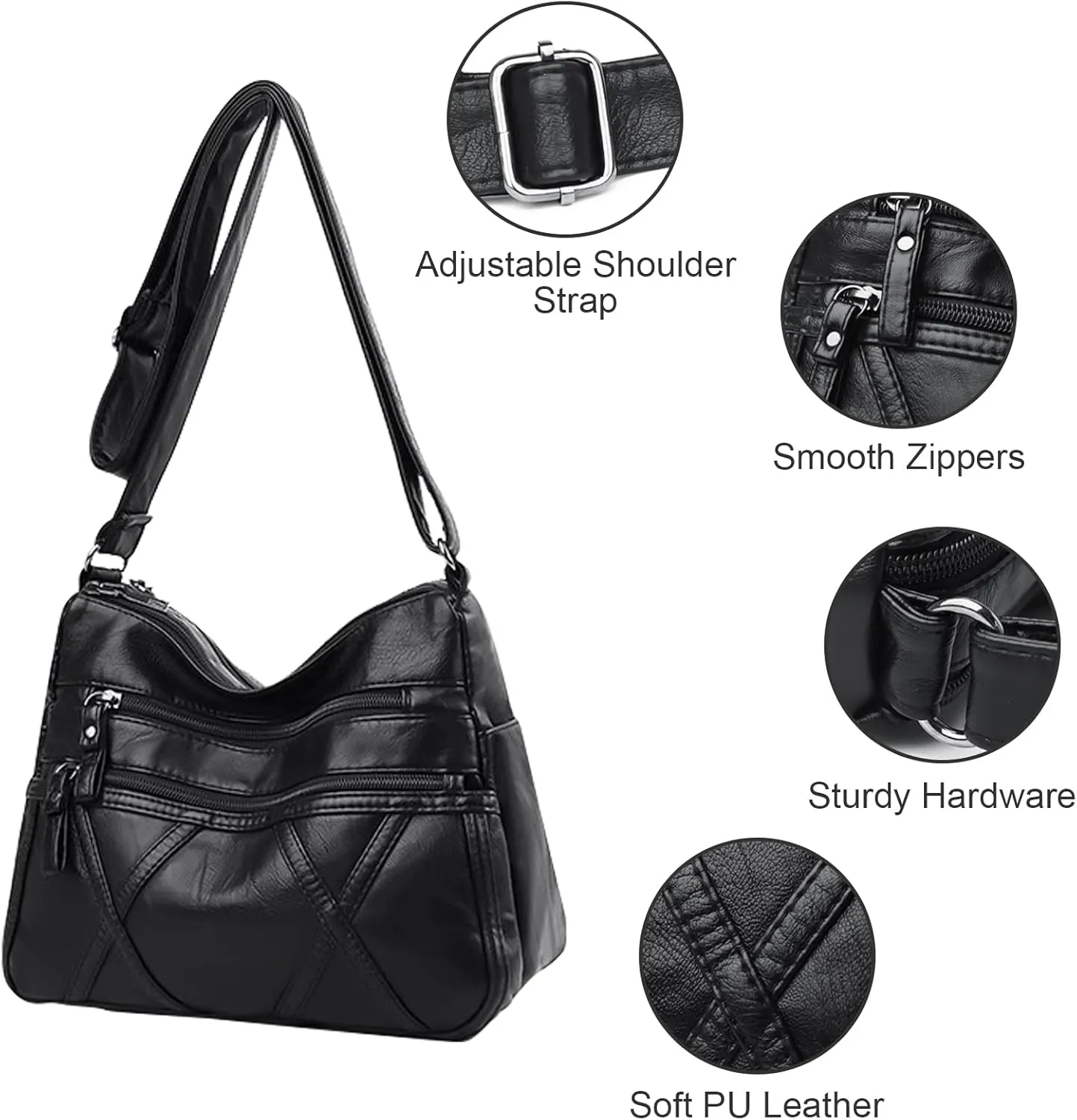 Crossbody Bag for Women Lightweight Shoulder Bags Ladies Soft PU Leather Handbags Multi Pocket Messenger Bags