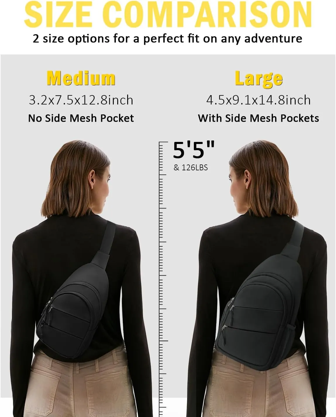 Crossbody Bags for Women, Sling Bag for Men, Small Hiking Backpack Anti Theft Lightweight for Outdoors Travel (L, Black)