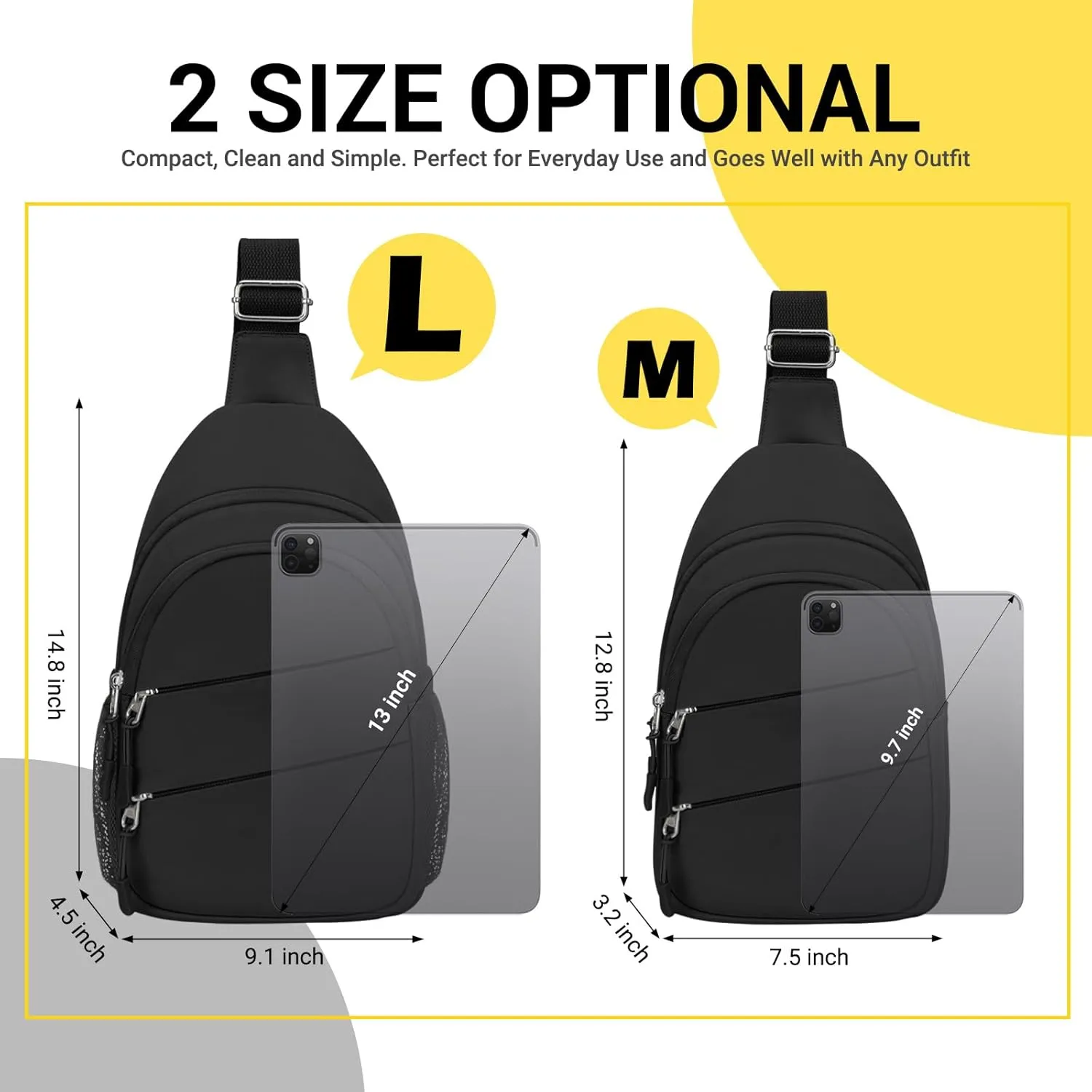 Crossbody Bags for Women, Sling Bag for Men, Small Hiking Backpack Anti Theft Lightweight for Outdoors Travel (L, Black)