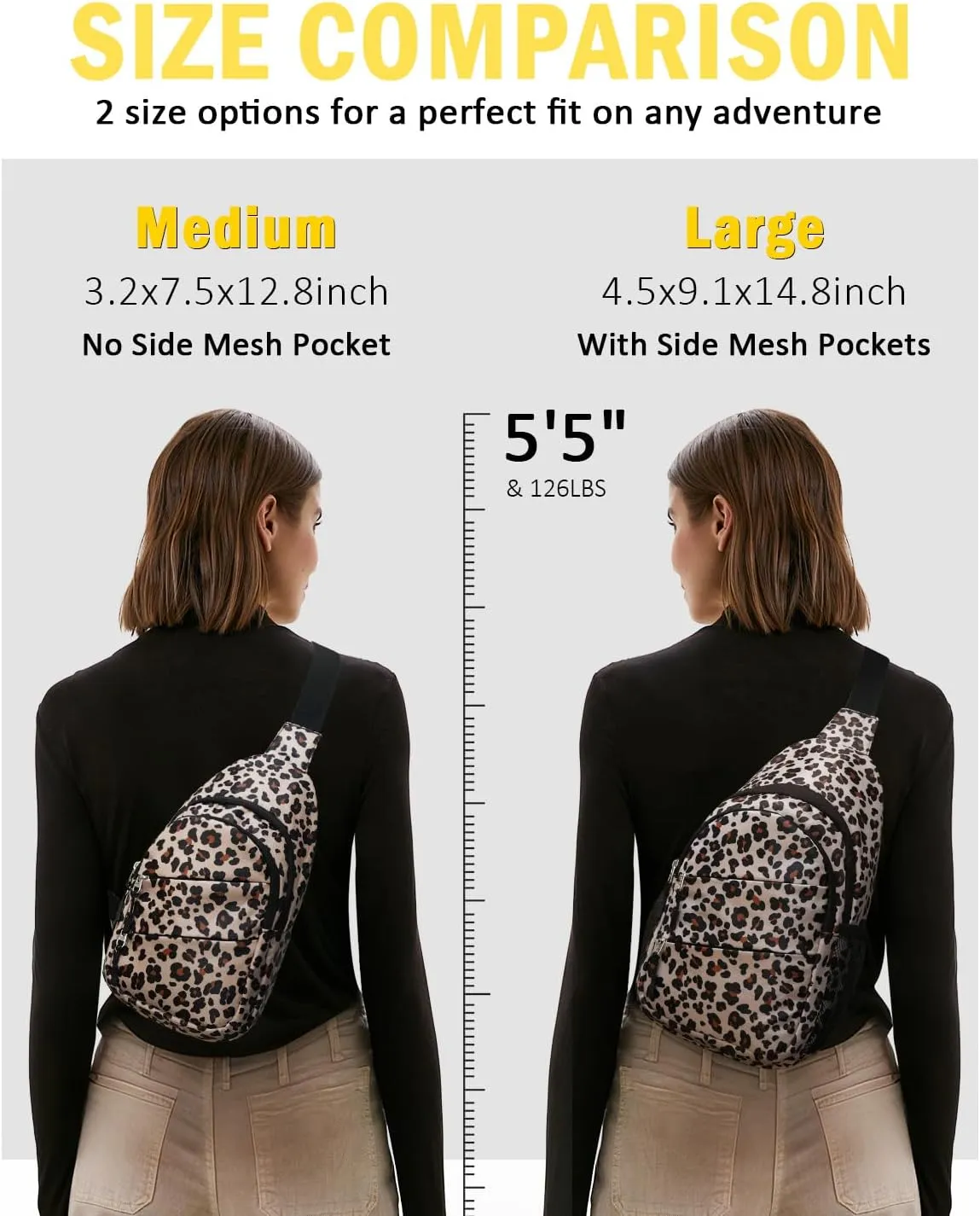 Crossbody Bags for Women, Sling Bag for Men, Small Hiking Backpack Anti Theft Lightweight for Outdoors Travel (L, Leopard)
