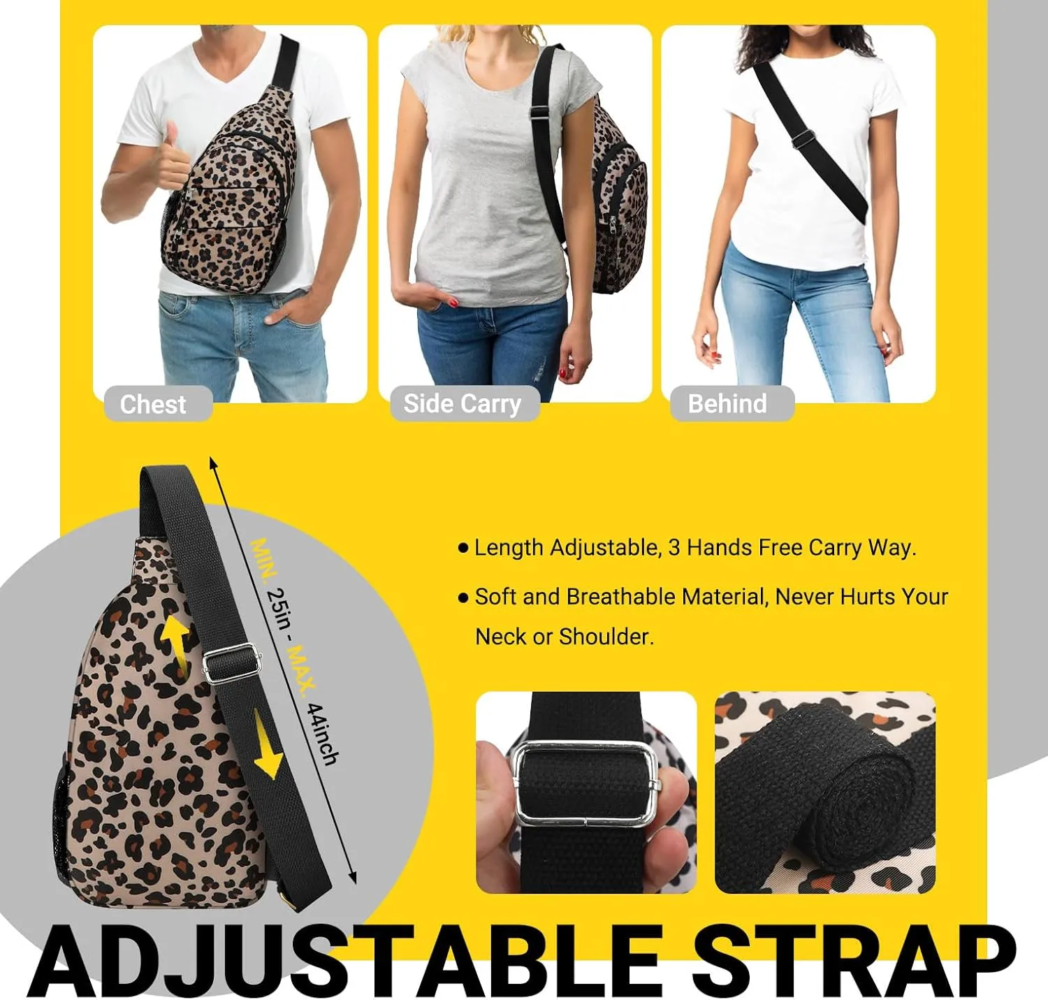 Crossbody Bags for Women, Sling Bag for Men, Small Hiking Backpack Anti Theft Lightweight for Outdoors Travel (L, Leopard)