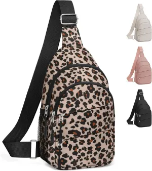 Crossbody Bags for Women, Sling Bag for Men, Small Hiking Backpack Anti Theft Lightweight for Outdoors Travel (L, Leopard)