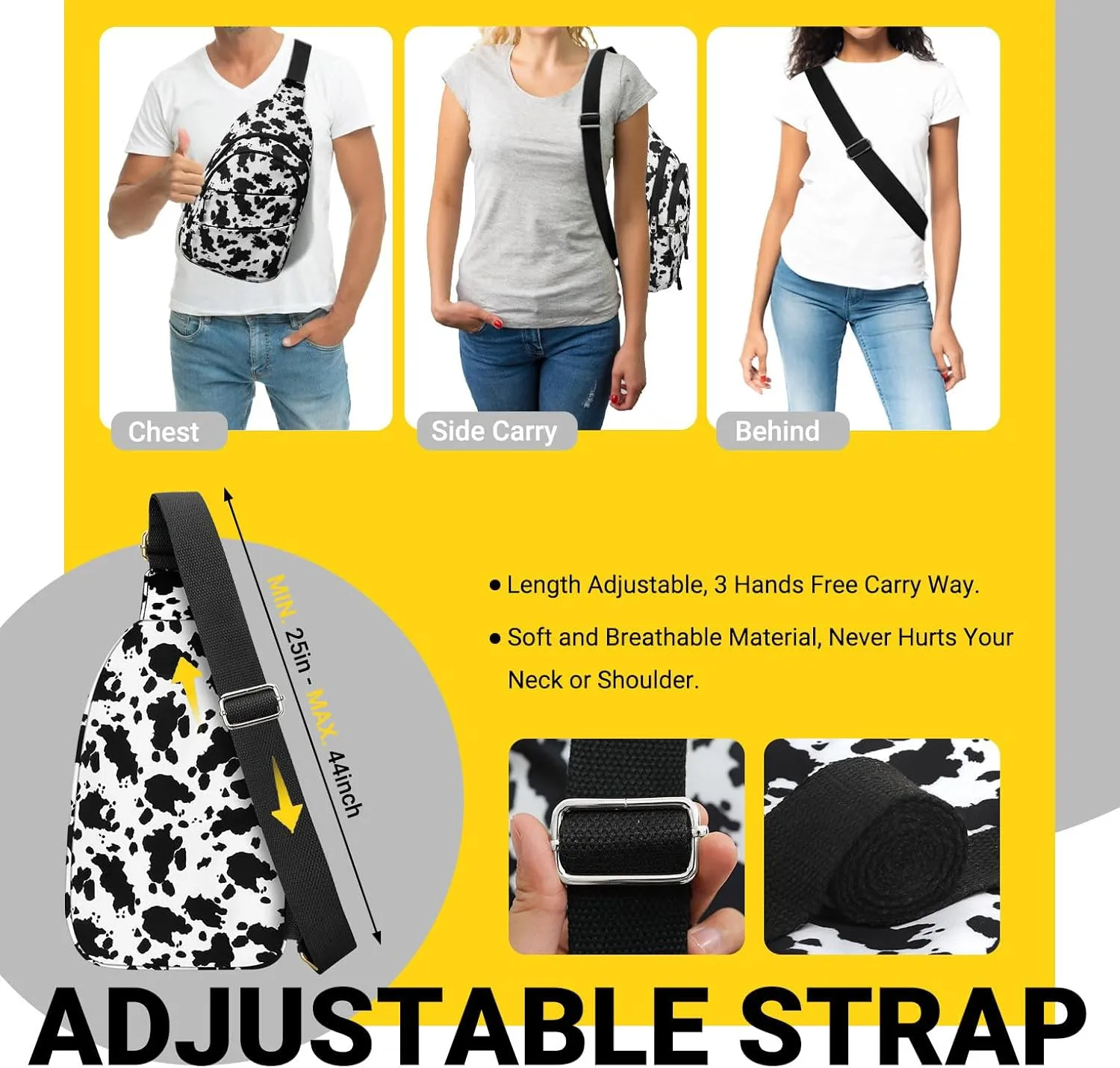 Crossbody Bags for Women, Sling Bag for Men, Small Hiking Backpack Anti Theft Lightweight for Outdoors Travel M, Cow Print