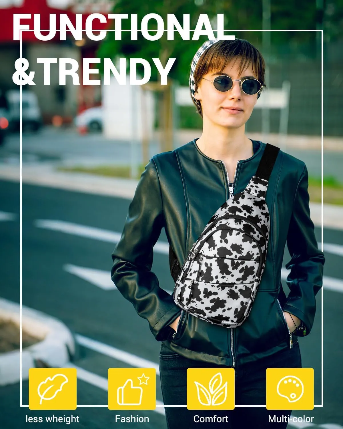 Crossbody Bags for Women, Sling Bag for Men, Small Hiking Backpack Anti Theft Lightweight for Outdoors Travel M, Cow Print