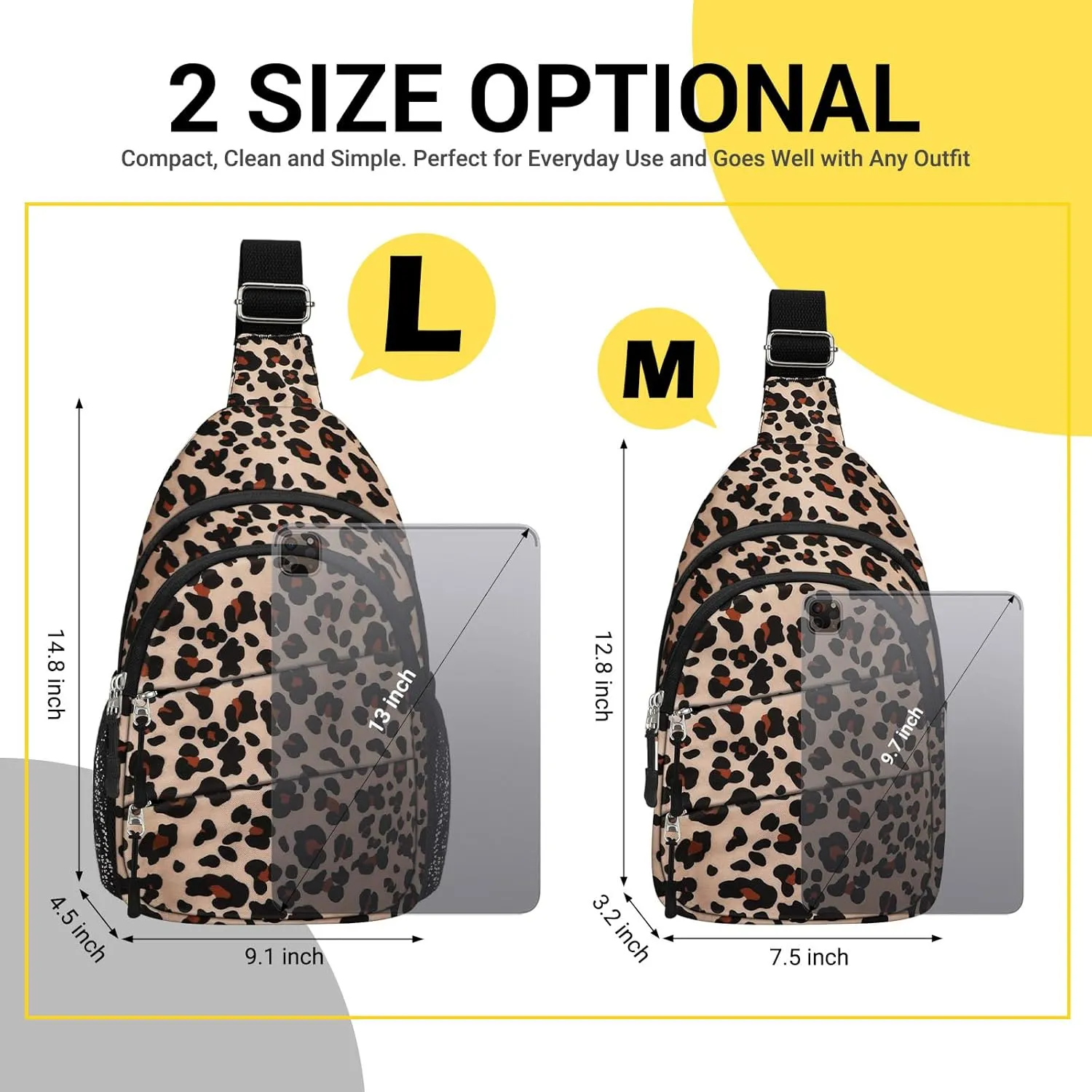 Crossbody Bags for Women, Sling Bag for Men, Small Hiking Backpack Anti Theft Lightweight for Outdoors Travel (M, Leopard