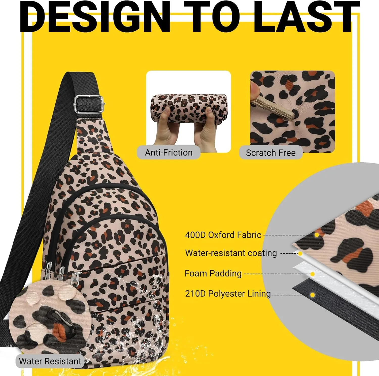 Crossbody Bags for Women, Sling Bag for Men, Small Hiking Backpack Anti Theft Lightweight for Outdoors Travel (M, Leopard