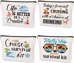 Cruise Makeup Bag Gifts - 4Pcs Cruise Ship Essentials Cruise Survival Kit Bags Cruise Cosmetic Bag for Women Girl Best Friend Travel Beach Accessories