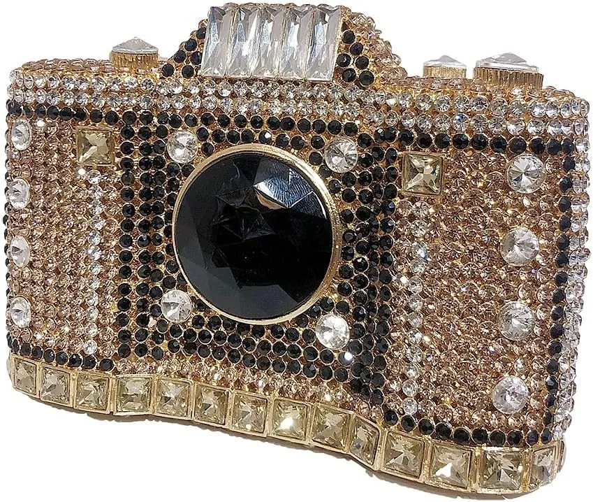 Crystal Camera Shaped Evening Bag for Women Handmade Clutch Rhinestone Purse Handbag for Formal Party Cocktail