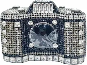 Crystal Camera Shaped Evening Bag for Women Handmade Clutch Rhinestone Purse Handbag for Formal Party Cocktail