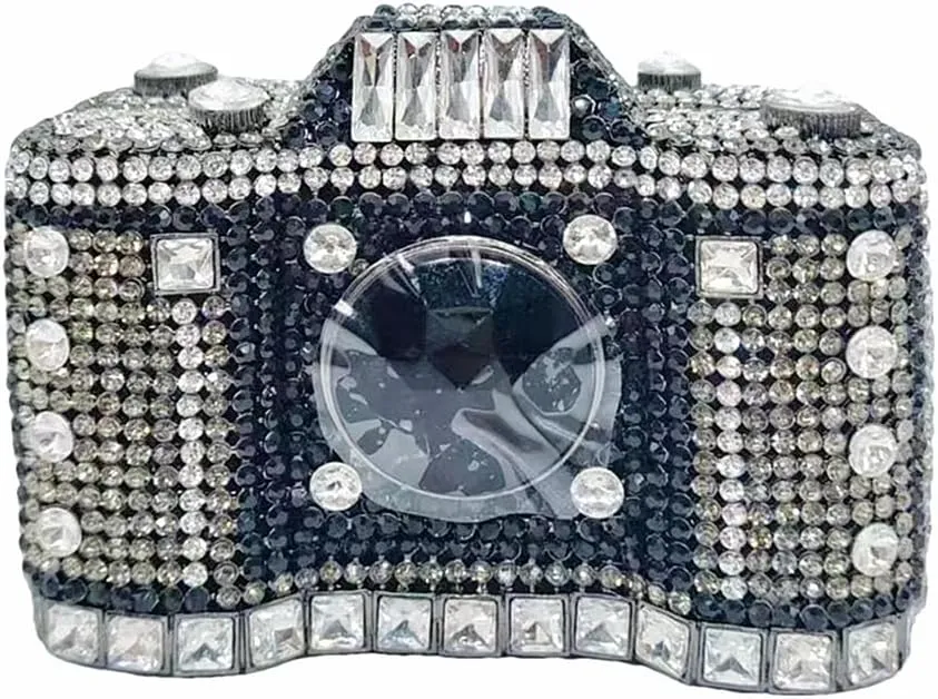 Crystal Camera Shaped Evening Bag for Women Handmade Clutch Rhinestone Purse Handbag for Formal Party Cocktail