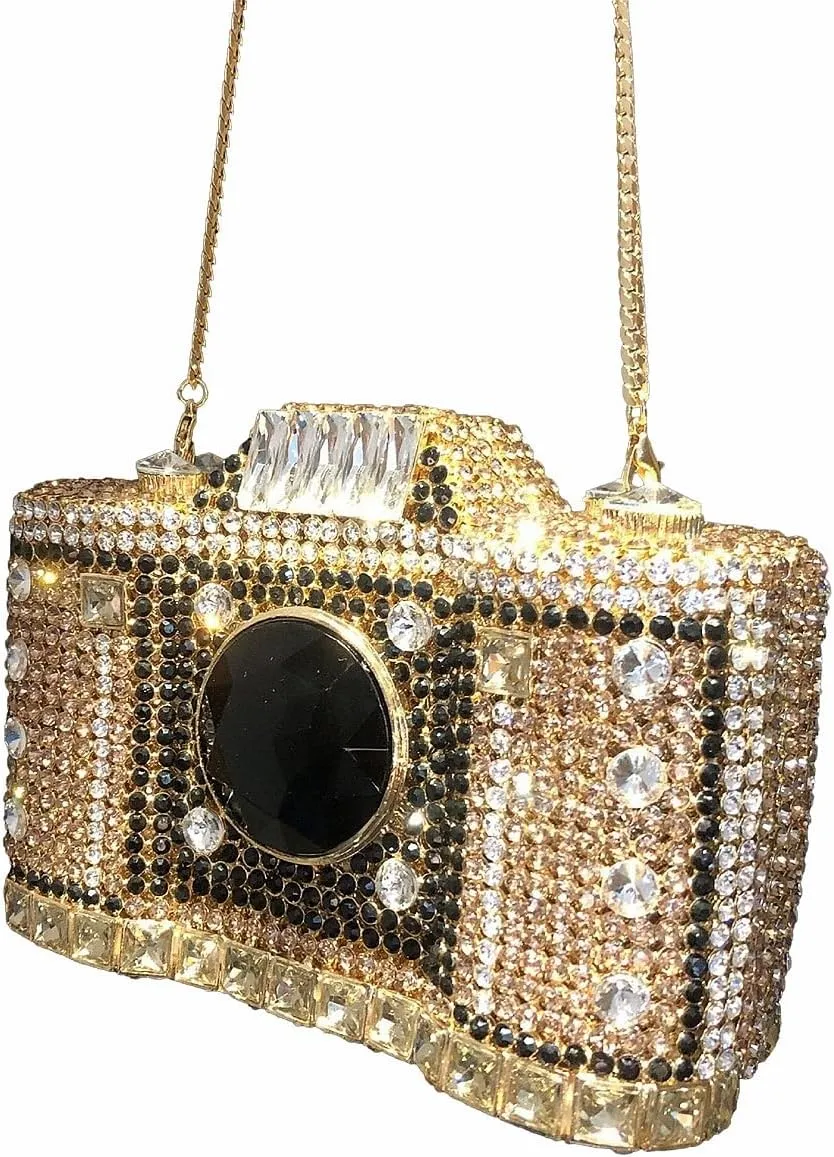 Crystal Camera Shaped Evening Bag for Women Handmade Clutch Rhinestone Purse Handbag for Formal Party Cocktail