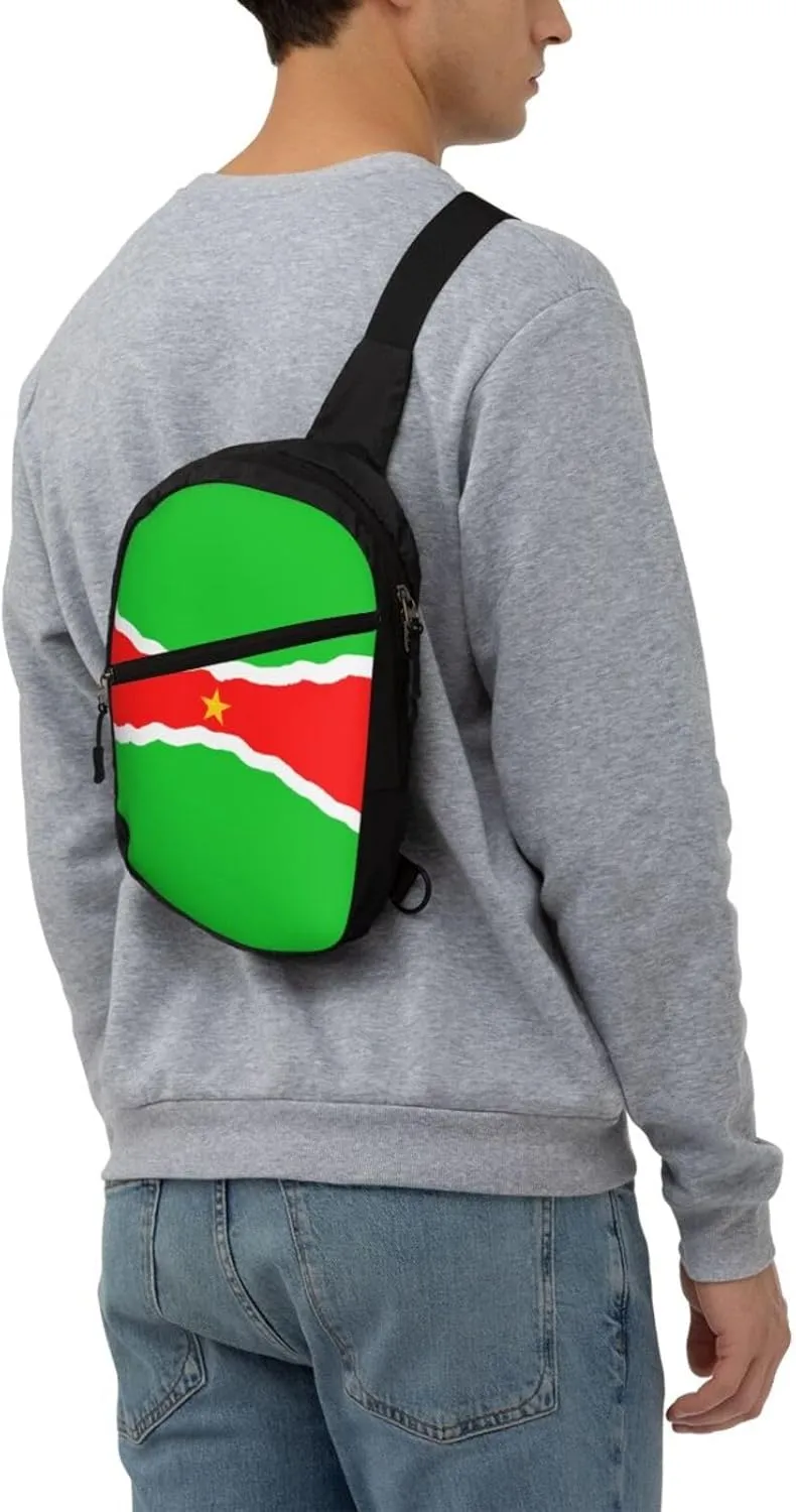 Curving Suriname Surinamese Flag Crossbody Bag Portable Sling Bags Foldable Chest Daypack Reusable Sports Shoulder Backpack Diagonally Casual Rucksack Travel Bag