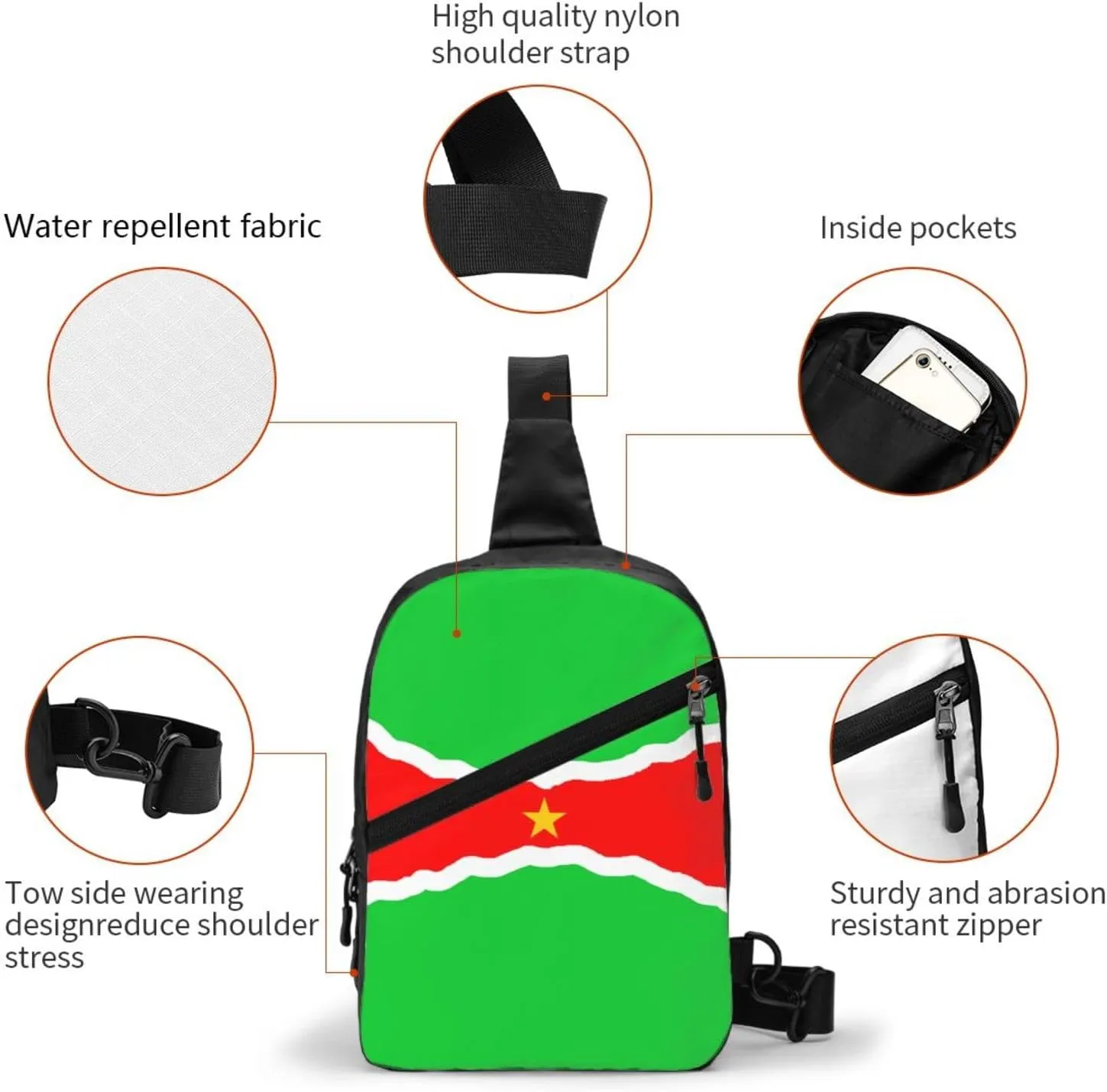 Curving Suriname Surinamese Flag Crossbody Bag Portable Sling Bags Foldable Chest Daypack Reusable Sports Shoulder Backpack Diagonally Casual Rucksack Travel Bag