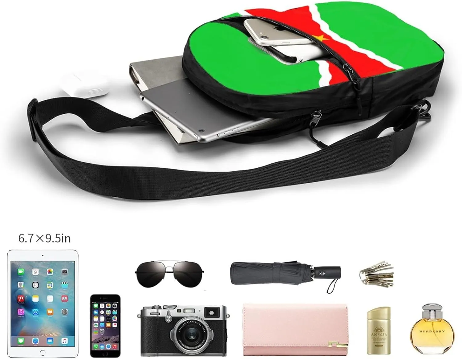 Curving Suriname Surinamese Flag Crossbody Bag Portable Sling Bags Foldable Chest Daypack Reusable Sports Shoulder Backpack Diagonally Casual Rucksack Travel Bag