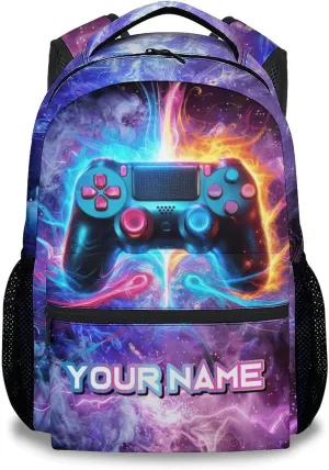 Custom Boys School Backpack with Name - 17 Inch Gaming Backpacks for Middle School - Cool Lightweight Durable Gamer Bookbag for Students