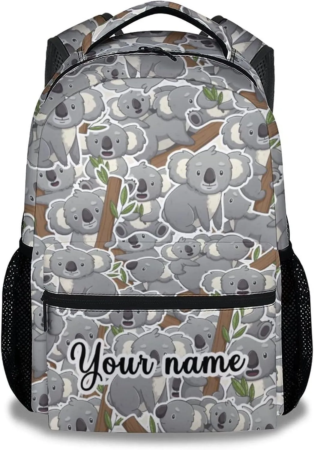 Custom Koala Backpack for Girls Boys, 16 Inch Grey Backpacks for School, Cute Lightweight Durable Bookbag for Kids
