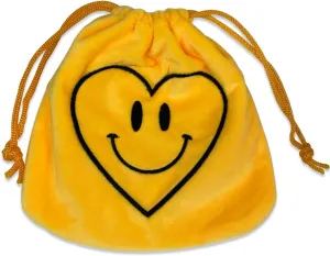 Cute Happy Face Positive Smile Fun Design Soft Plush Drawstring Cosmetic Makeup Pouch Toiletry Mini Travel Bag Accessory Organizer - Heart