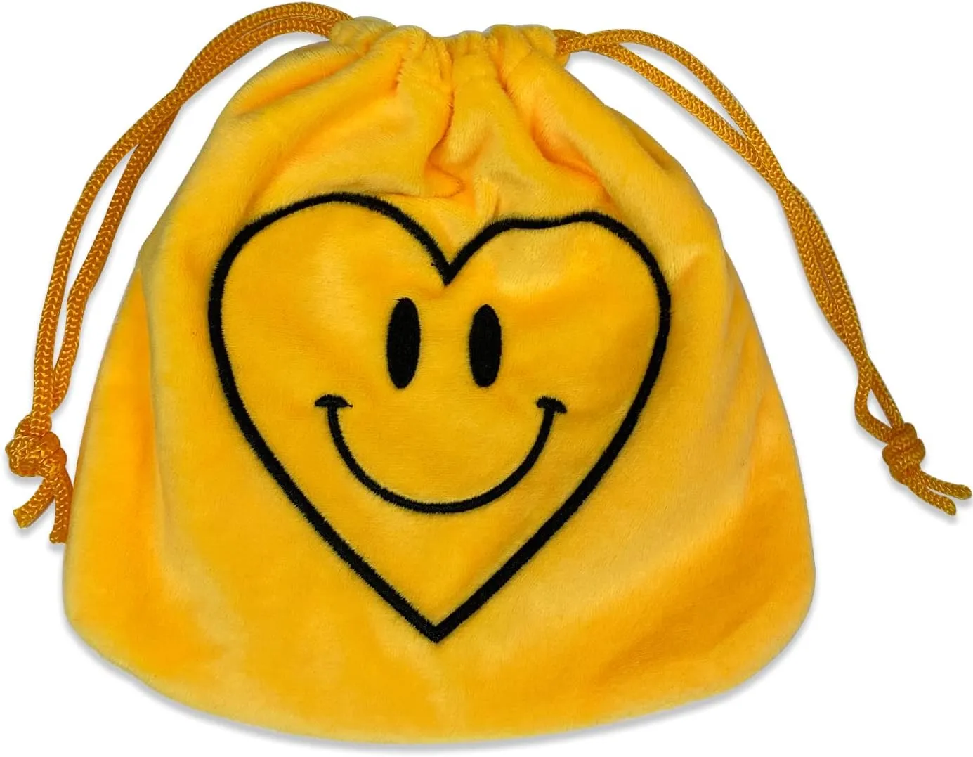 Cute Happy Face Positive Smile Fun Design Soft Plush Drawstring Cosmetic Makeup Pouch Toiletry Mini Travel Bag Accessory Organizer - Heart