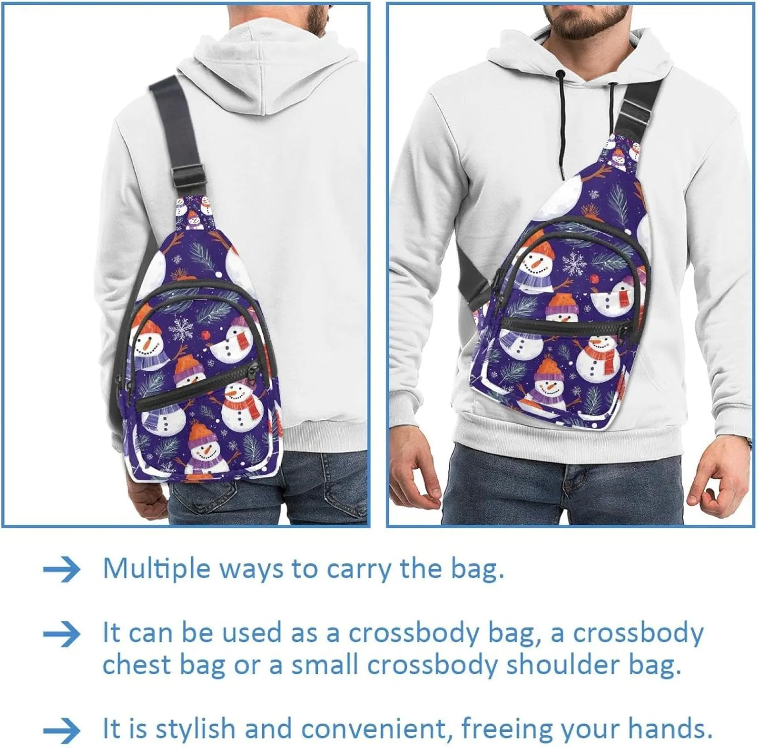 Cute Snowmen have fun in Winter Holidays 2_4 Sling Backpack Bag