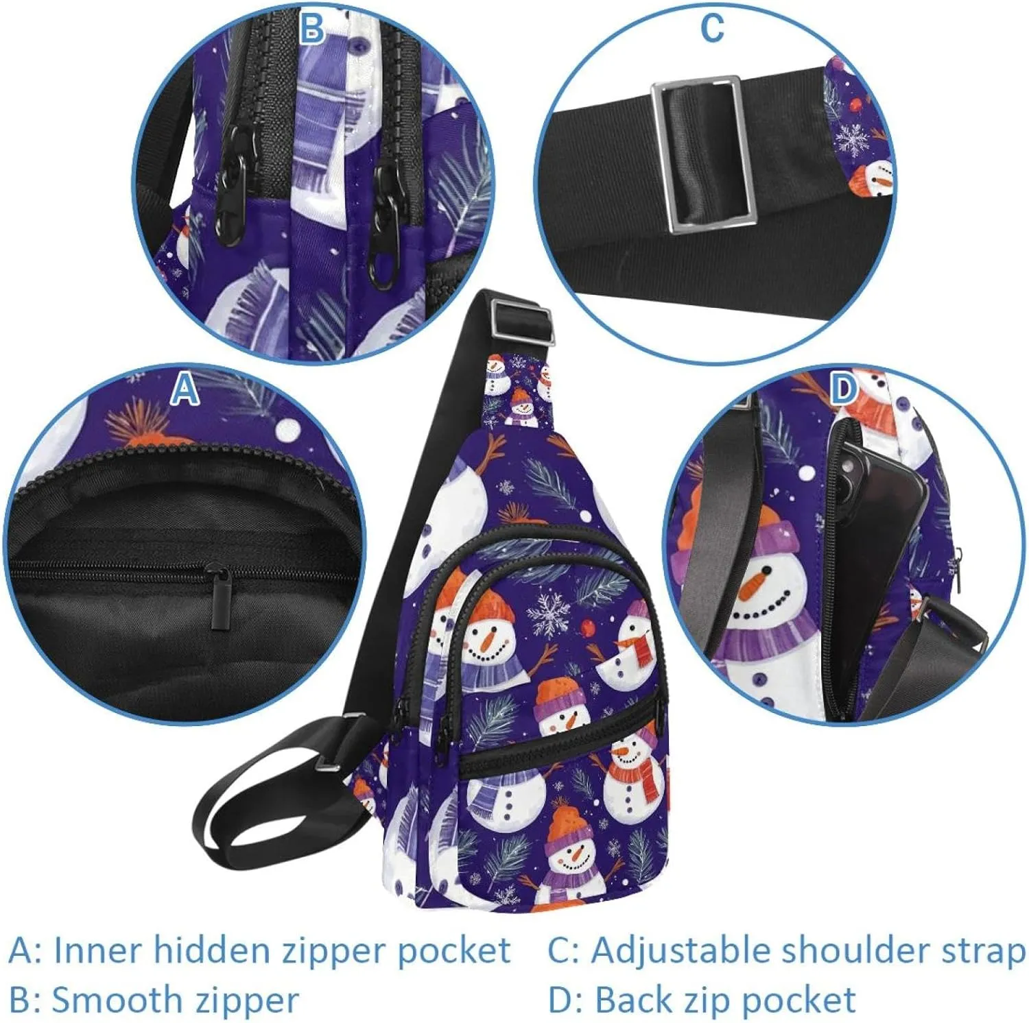 Cute Snowmen have fun in Winter Holidays 2_4 Sling Backpack Bag